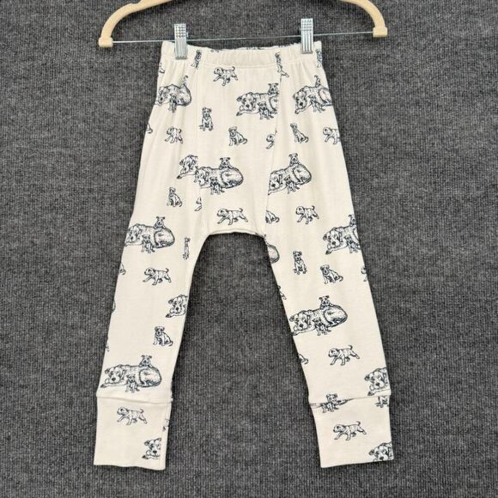 Kate Quinn Panda Pants Size 4T White Blue Pitbull Print Organic Cotton Pull On
